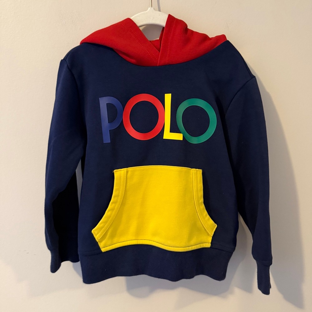 Polo Ralph Lauren Toddler Boys Navy Colorblock Logo Hoodie Sweatshirt 3/3T